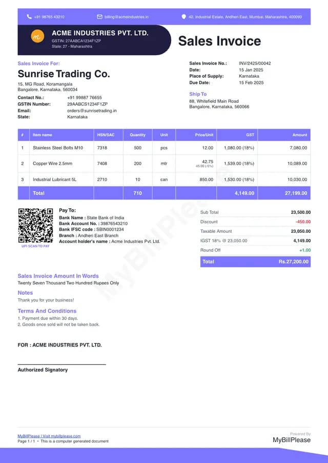 Sleek invoice template