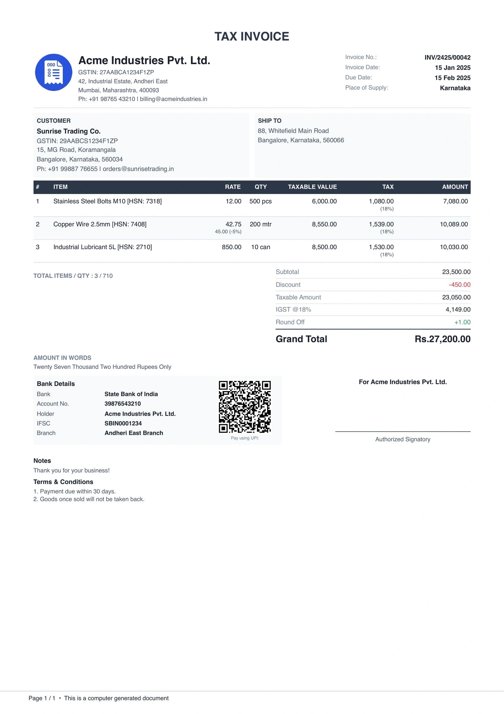 Compact invoice template
