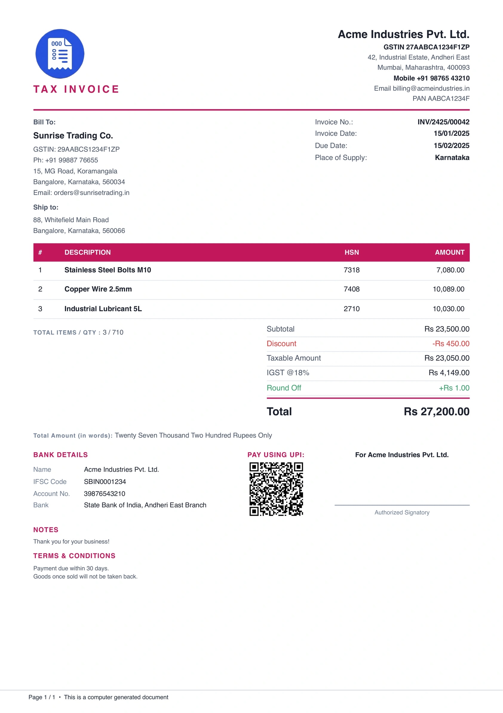Service invoice template