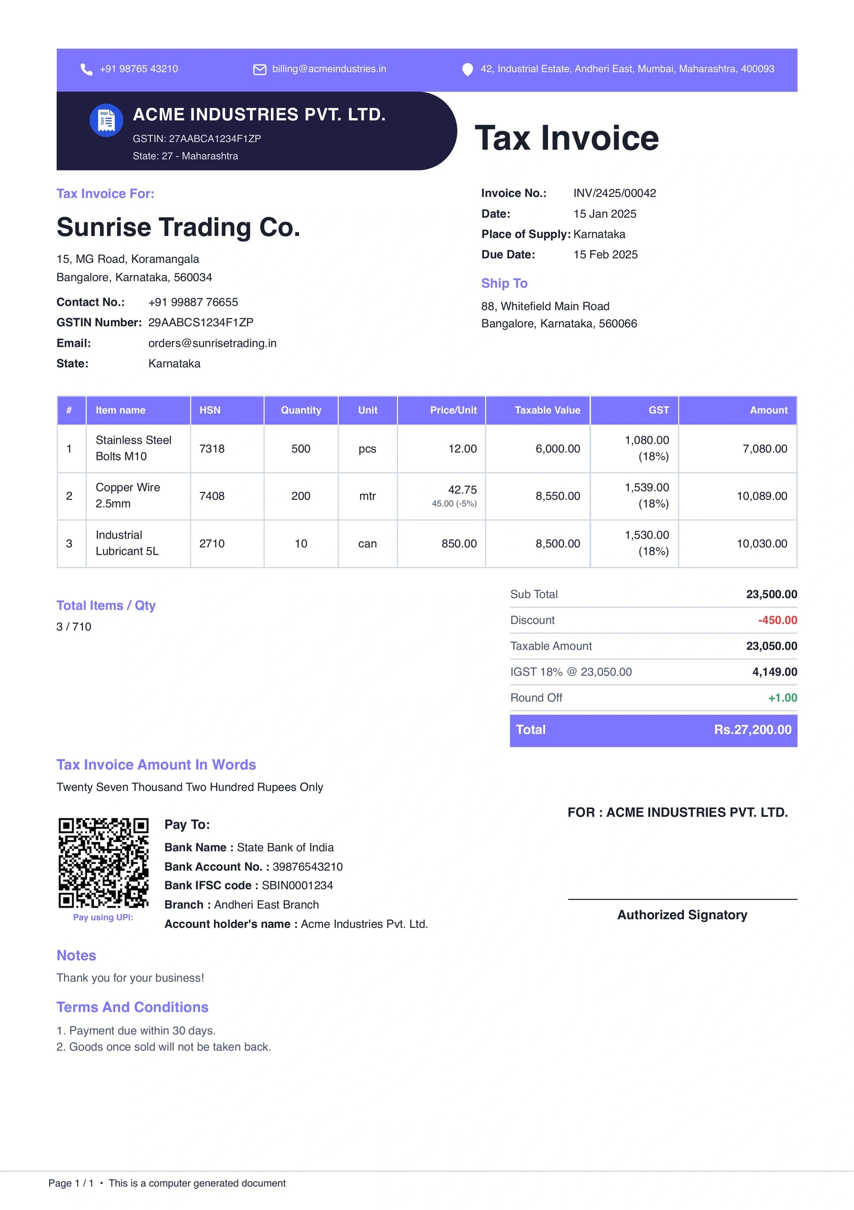 Sleek invoice template